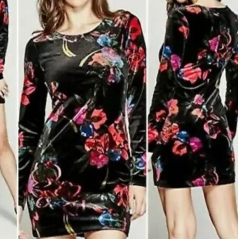 Marciano Nocturnal Floral Stretchy Velvet Mini Dress sz S
